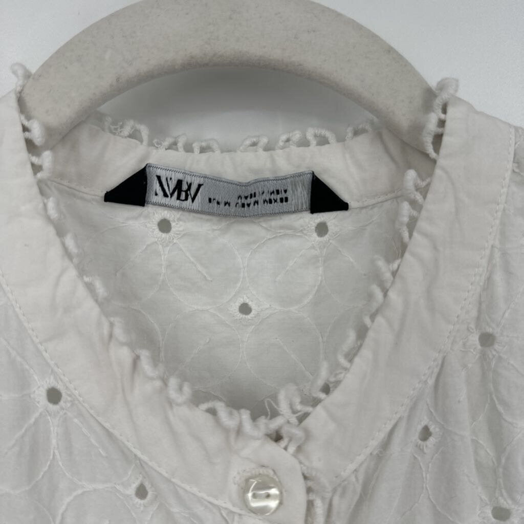 women Zara Cotton Floral Eyelet White Dress M