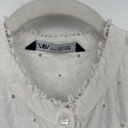 women Zara Cotton Floral Eyelet White Dress M