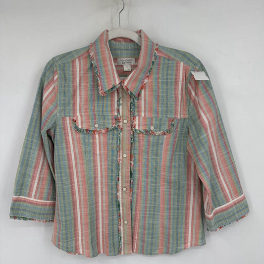 women Christopher & Banks Snap Button Striped Fringed Multi Woven Top S