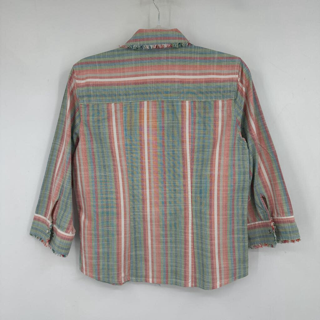 women Christopher & Banks Snap Button Striped Fringed Multi Woven Top S