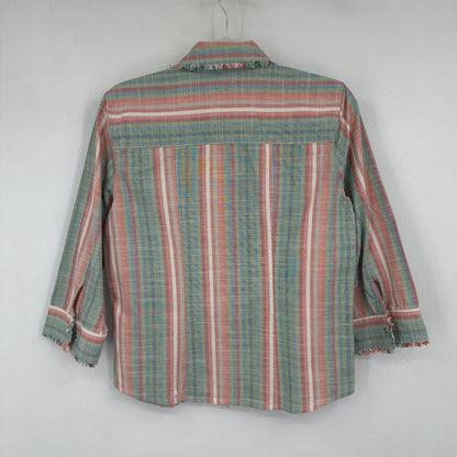 women Christopher & Banks Snap Button Striped Fringed Multi Woven Top S
