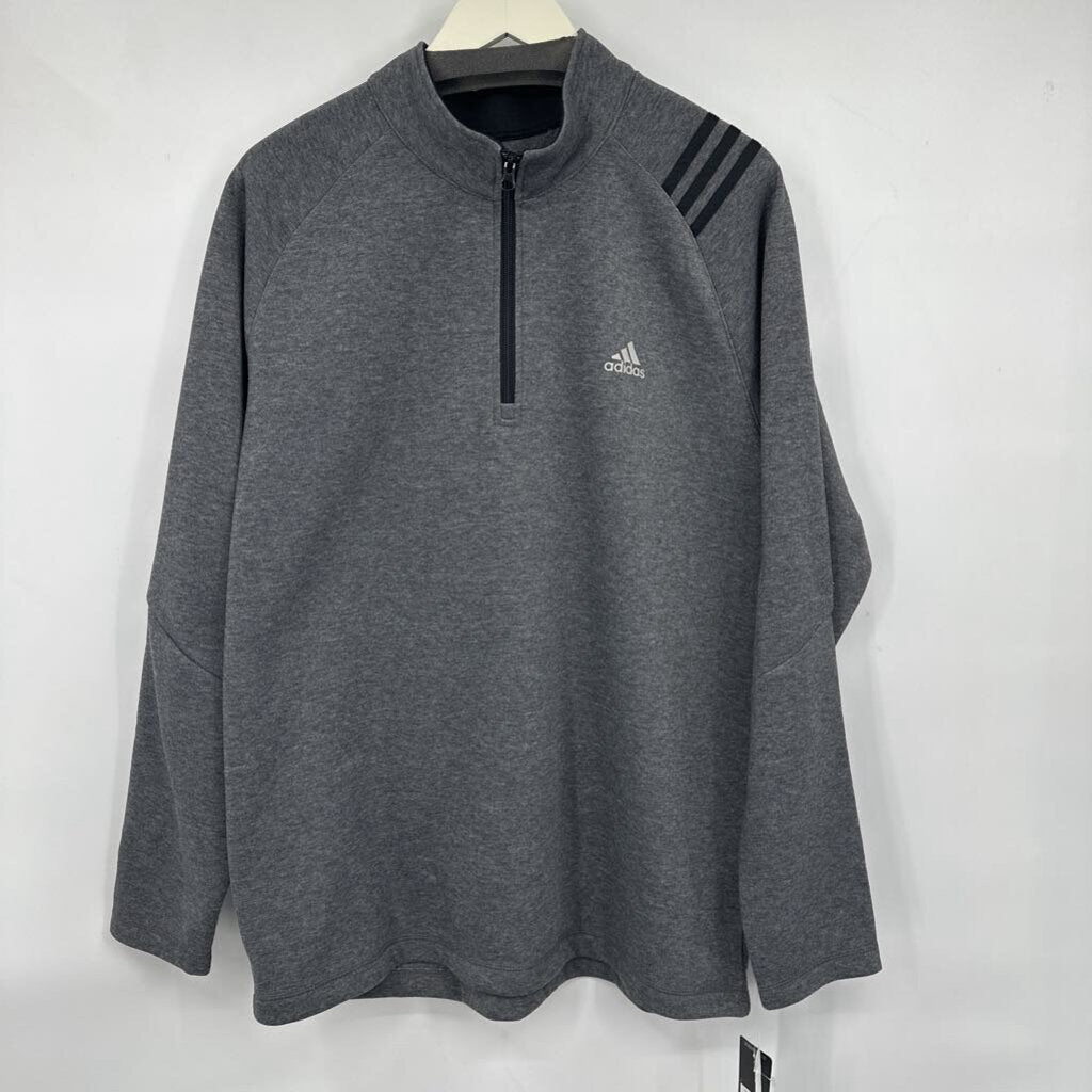men Adidas NWT Poly Fleece 1/4 Zip Gray Heather Activewear XL