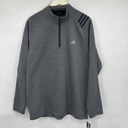 men Adidas NWT Poly Fleece 1/4 Zip Gray Heather Activewear XL