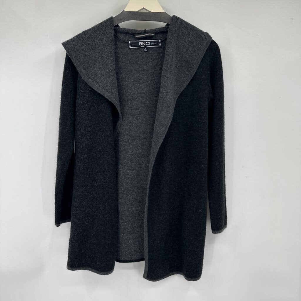 women Blanc Noir Wool Blend Hooded Long Cardigan Charcoal Sweater S