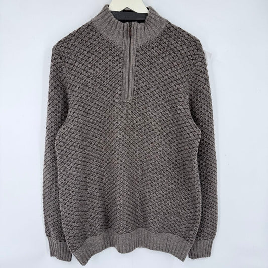 men Joseph Abboud Wool Blend 1/4 Zip Taupe Sweater XL