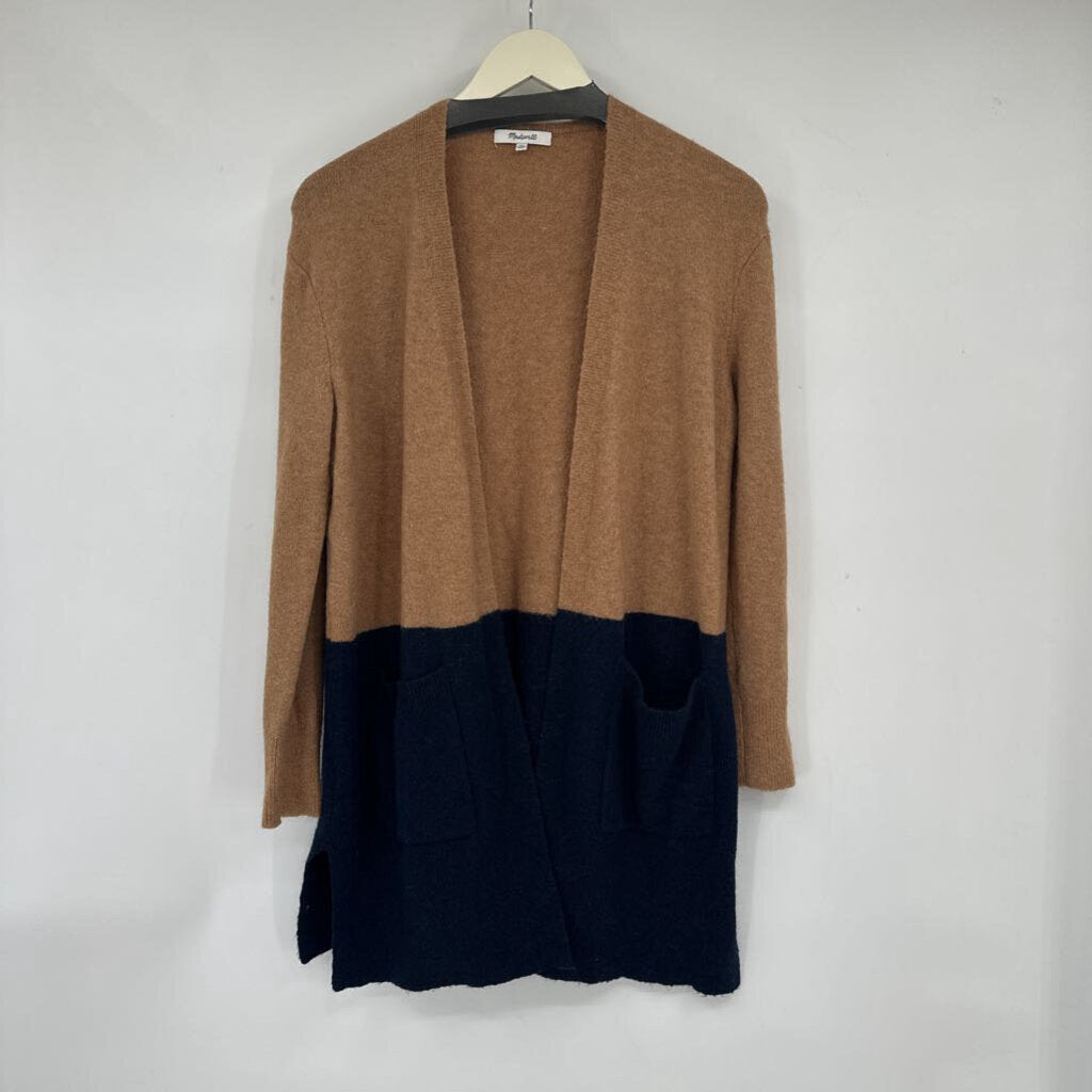 women Madewell Color Block Long Cardigan Camel & Navy Sweater XS