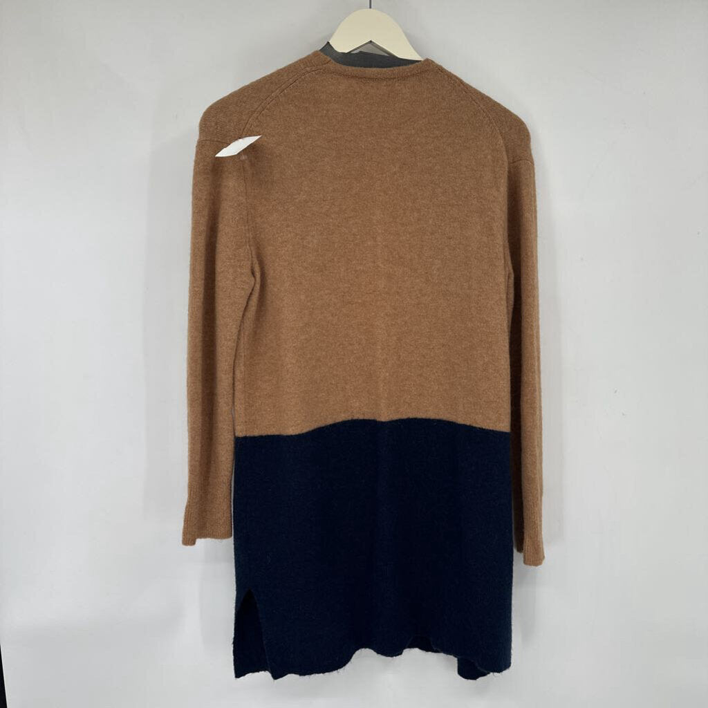 women Madewell Color Block Long Cardigan Camel & Navy Sweater XS