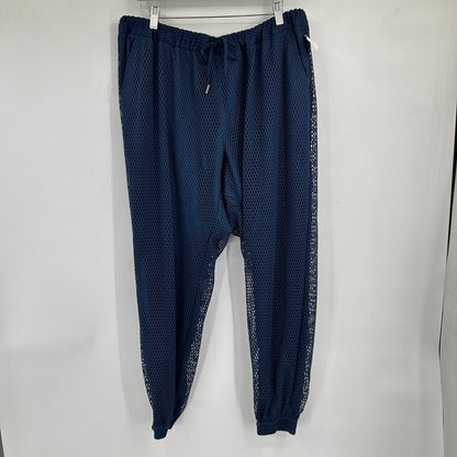 unisex Wildfang Empower Mesh Drawstring Joggers Navy Blue Pants 1X