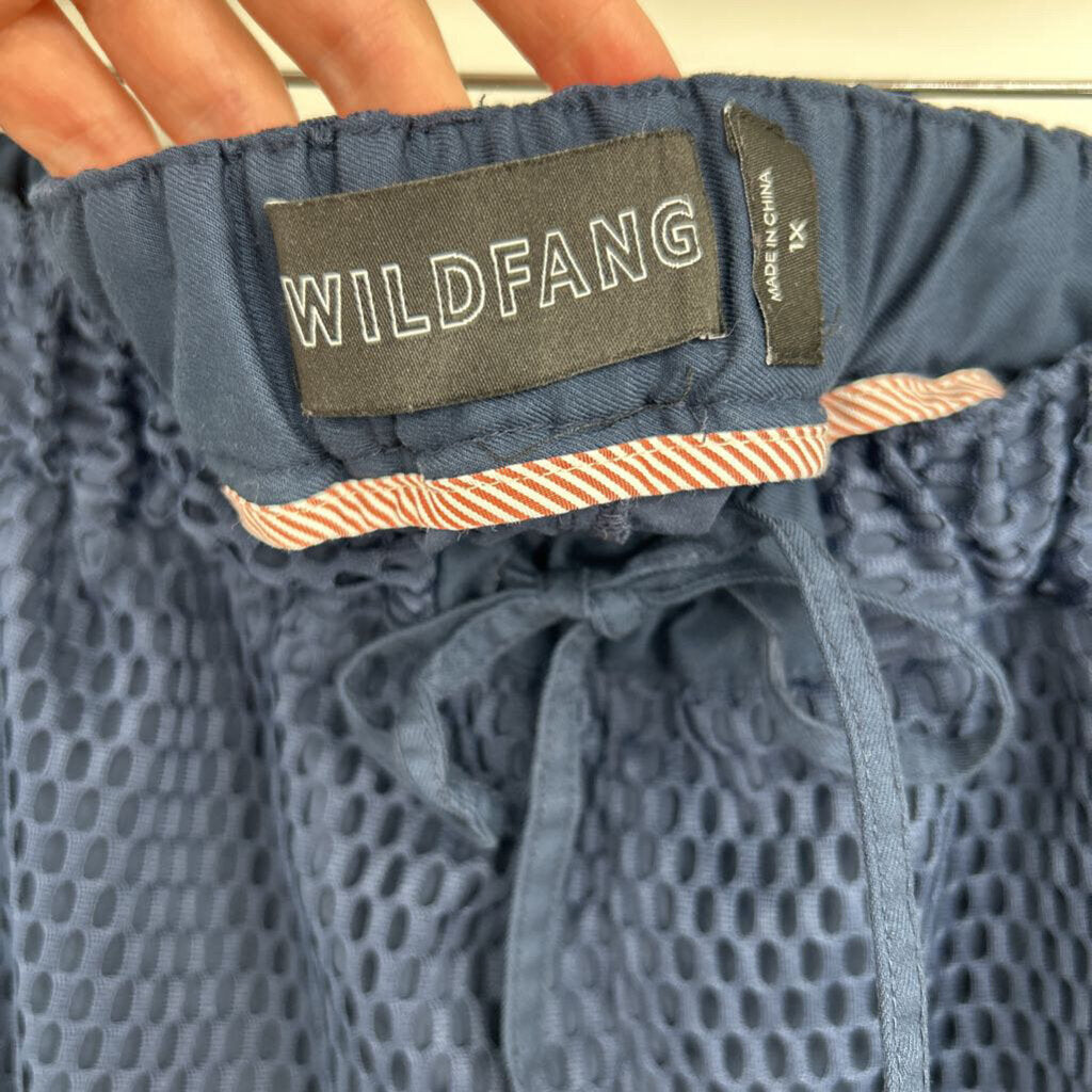unisex Wildfang Empower Mesh Drawstring Joggers Navy Blue Pants 1X