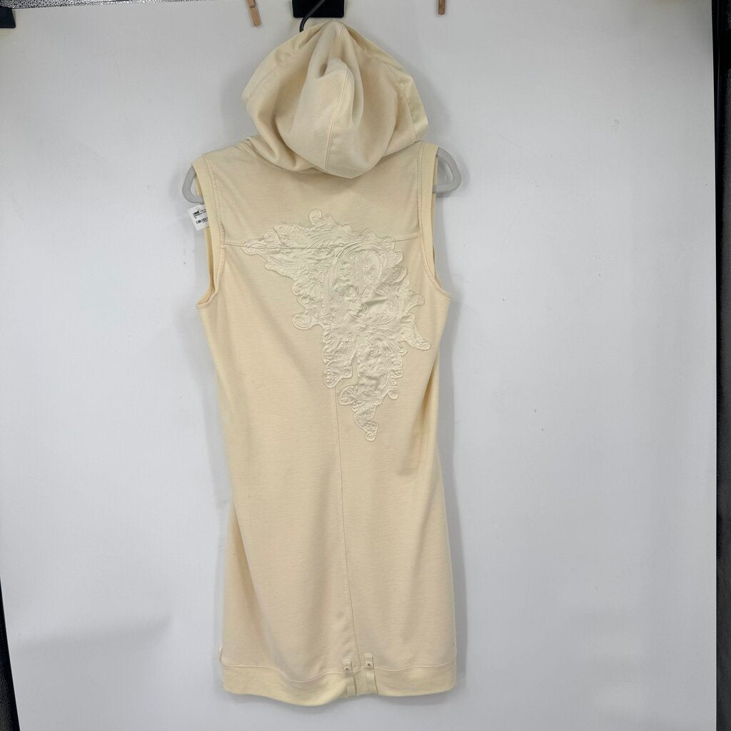 women Y2K Embellished Sleeveless Hoodie Dress Cream Vintage XL