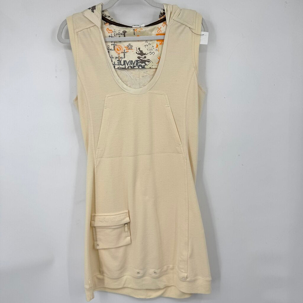women Y2K Embellished Sleeveless Hoodie Dress Cream Vintage XL