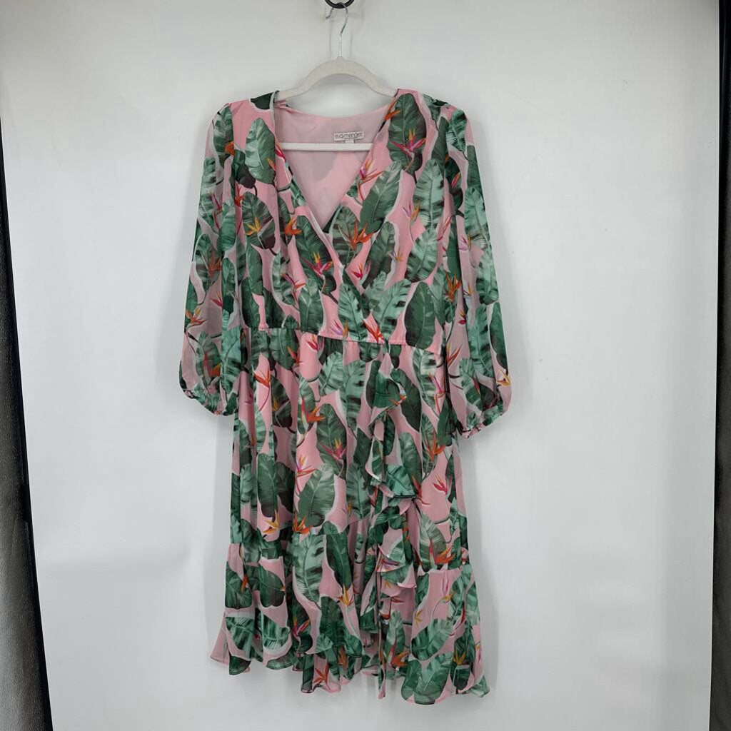 women Eva Mendes NWT Tropical Print Pink & Green Dress L