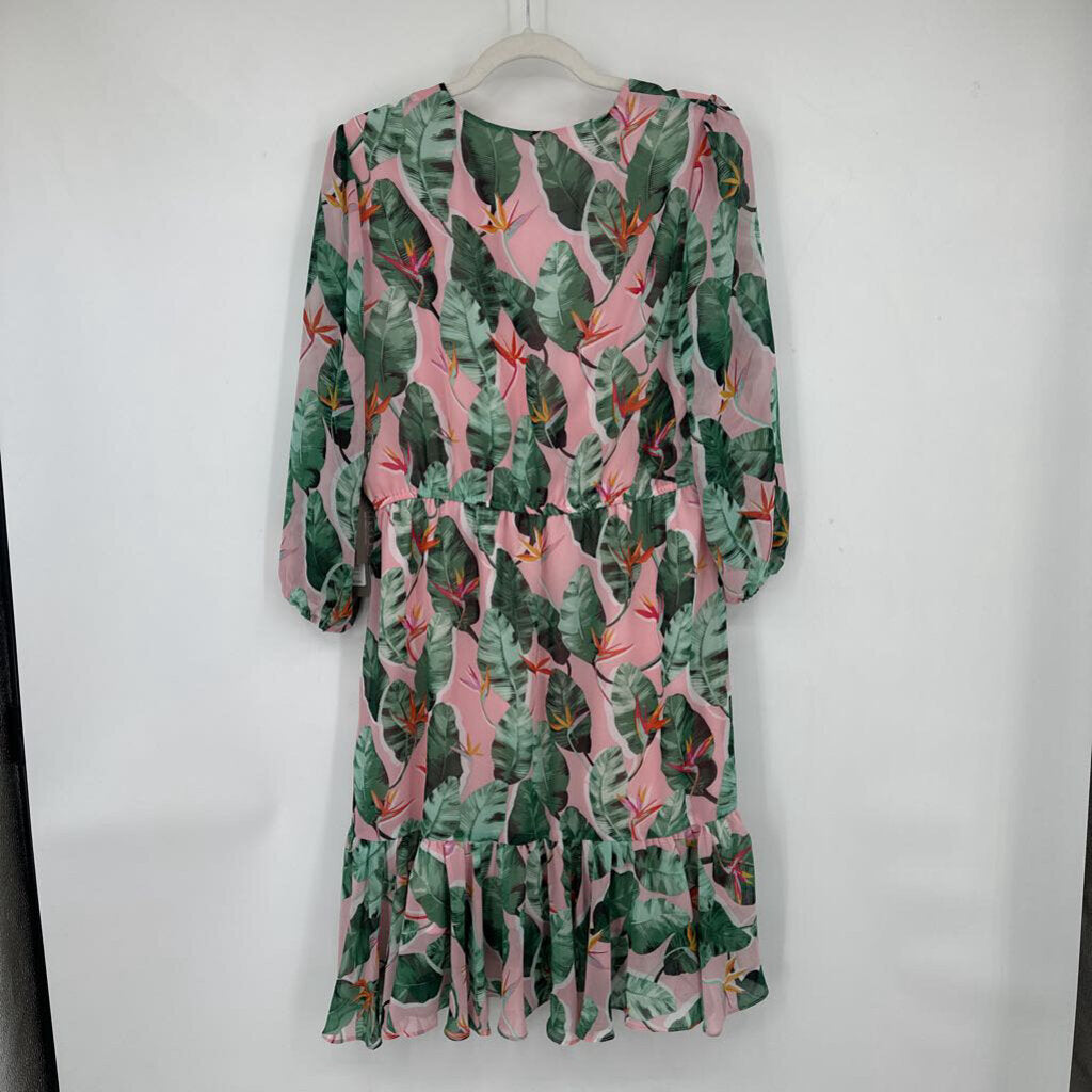 women Eva Mendes NWT Tropical Print Pink & Green Dress L