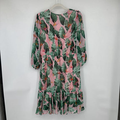 women Eva Mendes NWT Tropical Print Pink & Green Dress L