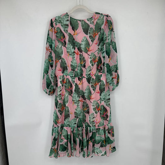 women Eva Mendes NWT Tropical Print Pink & Green Dress L