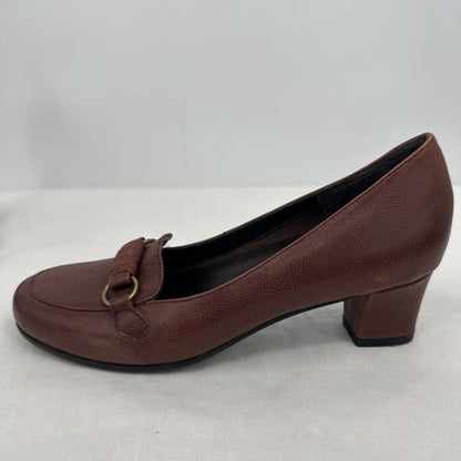 women David Tate Leather Loafers Brown Gold Shoes 8N