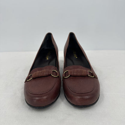 women David Tate Leather Loafers Brown Gold Shoes 8N