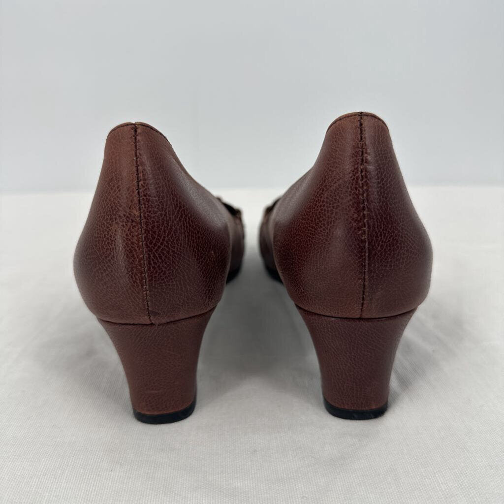 women David Tate Leather Loafers Brown Gold Shoes 8N