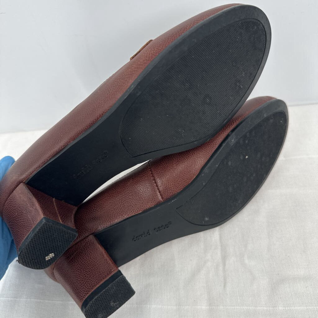 women David Tate Leather Loafers Brown Gold Shoes 8N