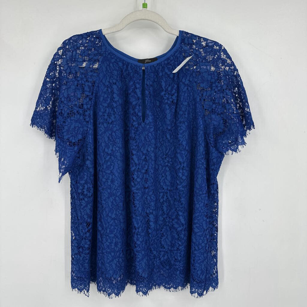 women J. Crew Lace Blouse Blue Woven Top XLT