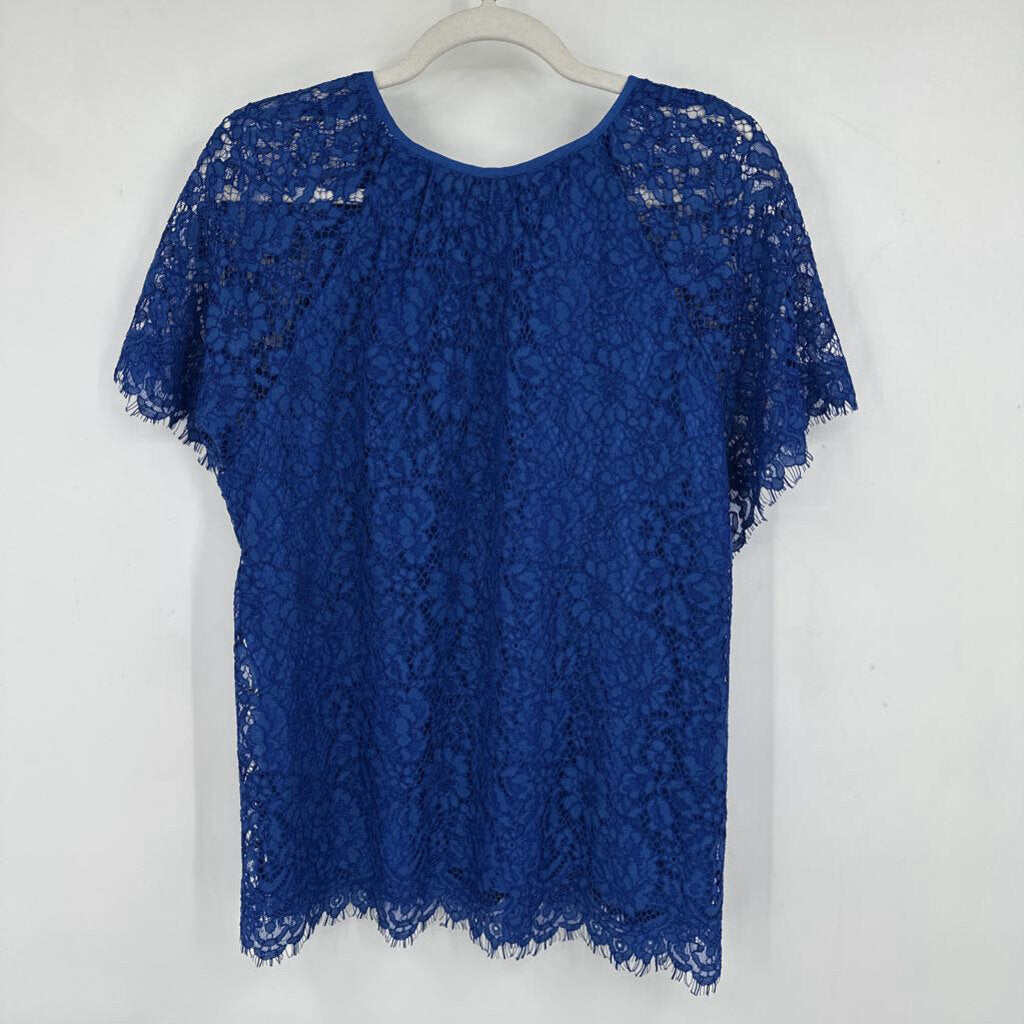 women J. Crew Lace Blouse Blue Woven Top XLT