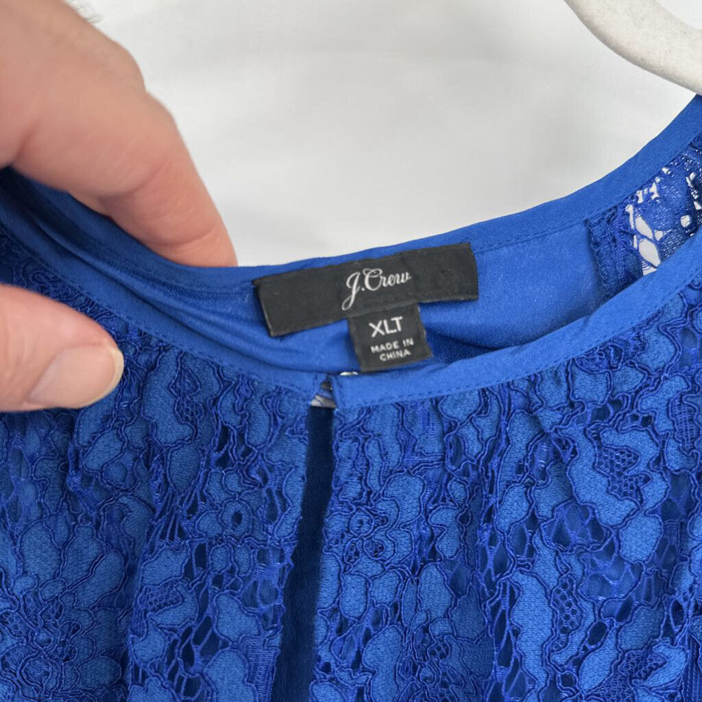 women J. Crew Lace Blouse Blue Woven Top XLT