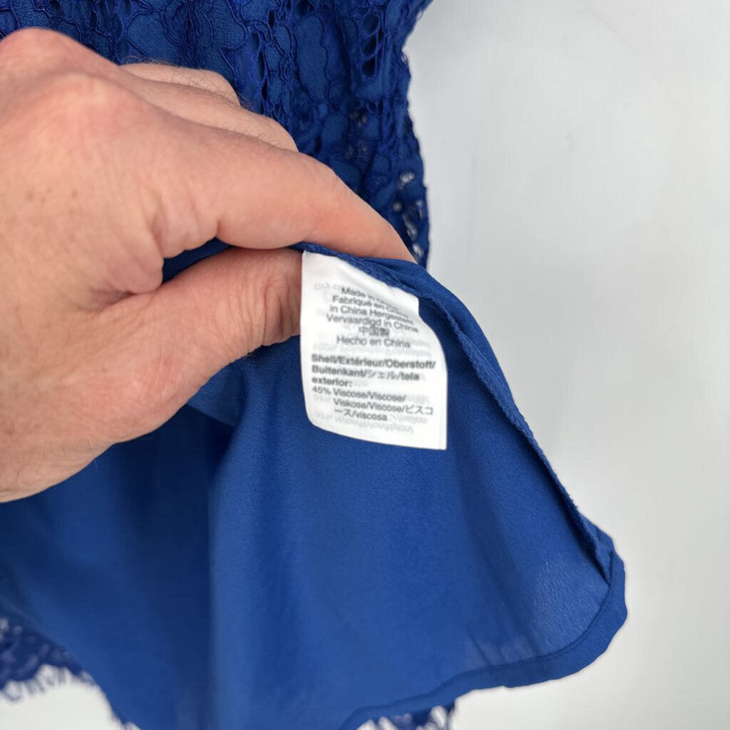 women J. Crew Lace Blouse Blue Woven Top XLT
