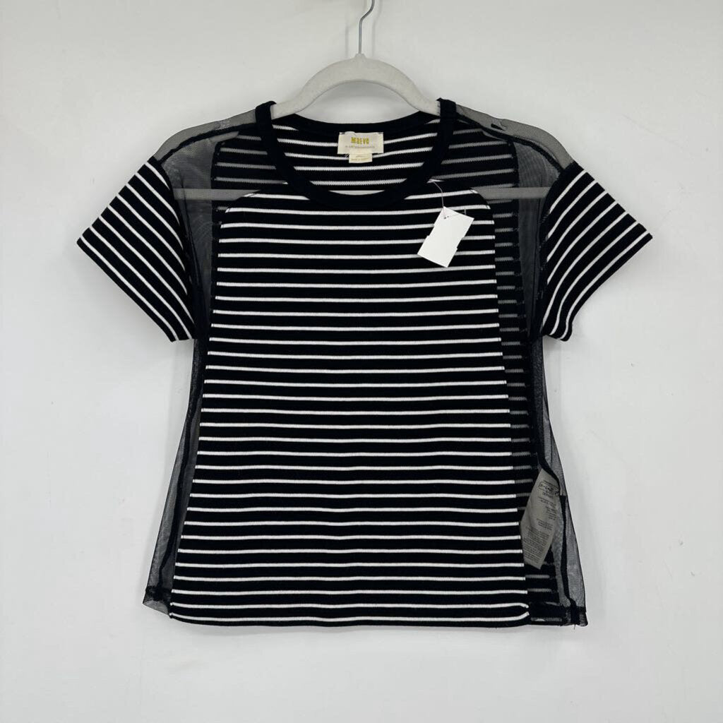 women Maeve - Anthro Striped & Mesh Black & White Knit Top XS