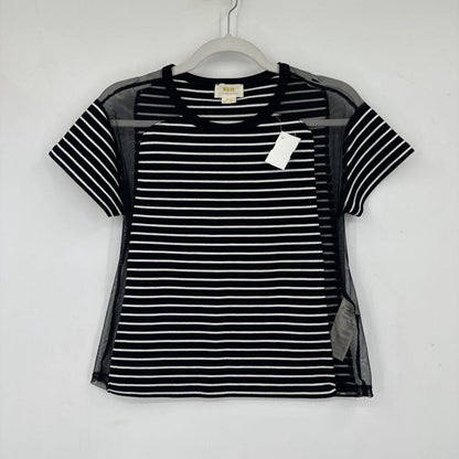 women Maeve - Anthro Striped & Mesh Black & White Knit Top XS