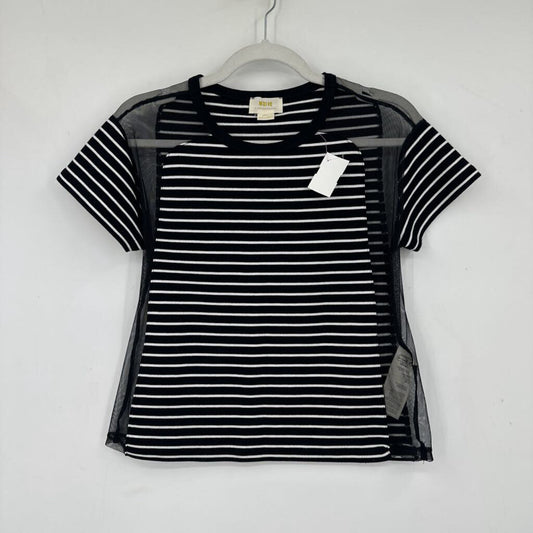 women Maeve - Anthro Striped & Mesh Black & White Knit Top XS