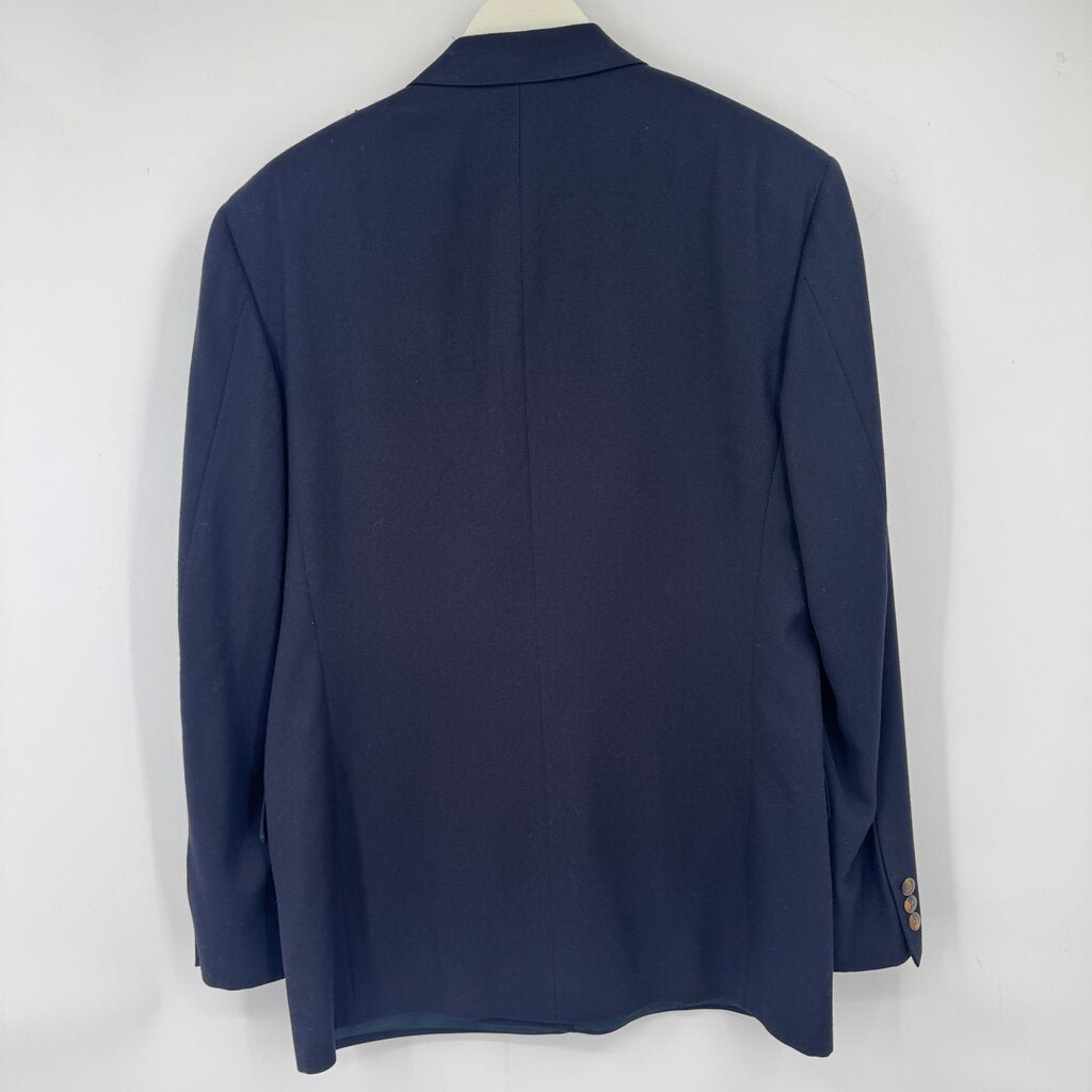 men Double Breasted Suit Jacket Navy Blue Vintage XL