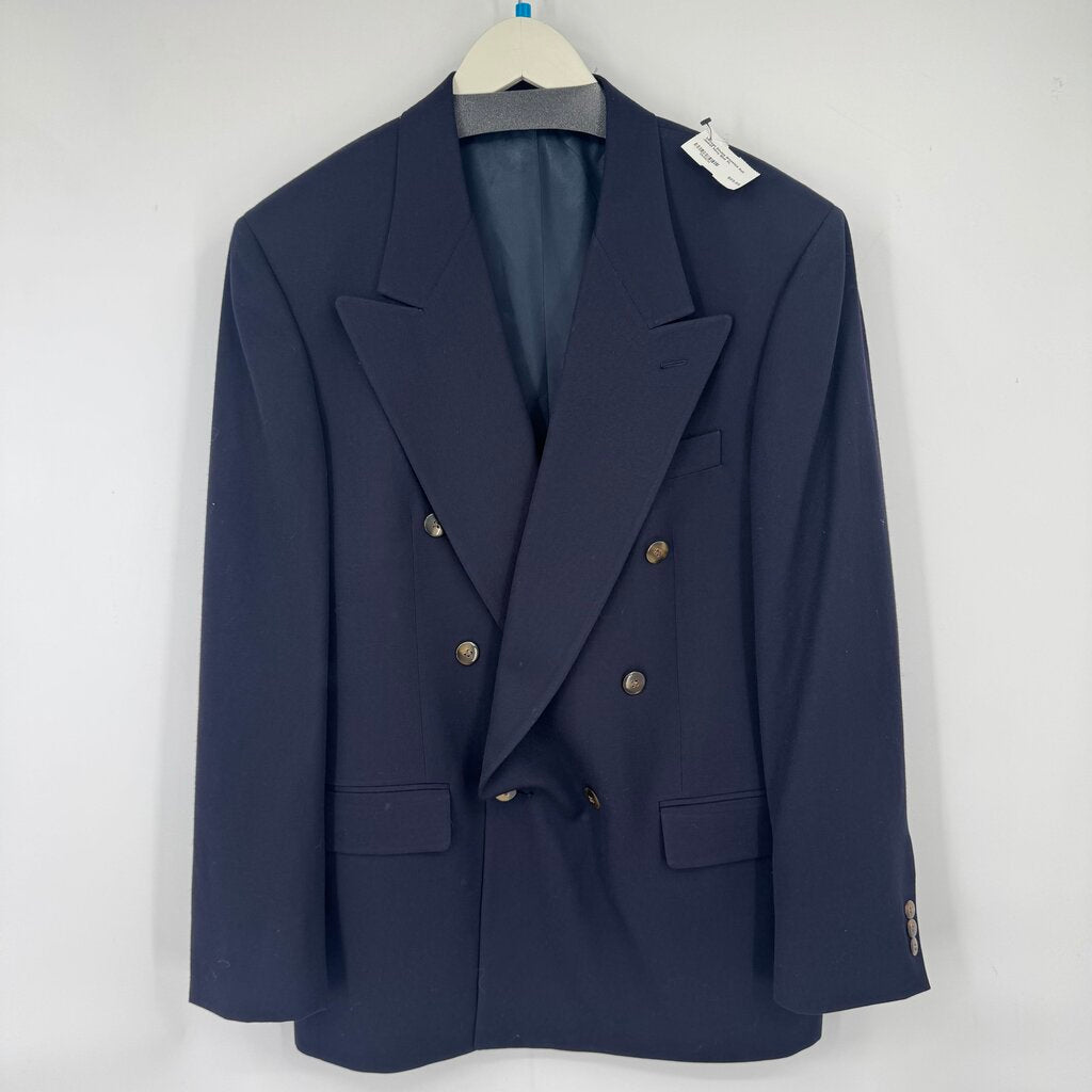 men Double Breasted Suit Jacket Navy Blue Vintage XL