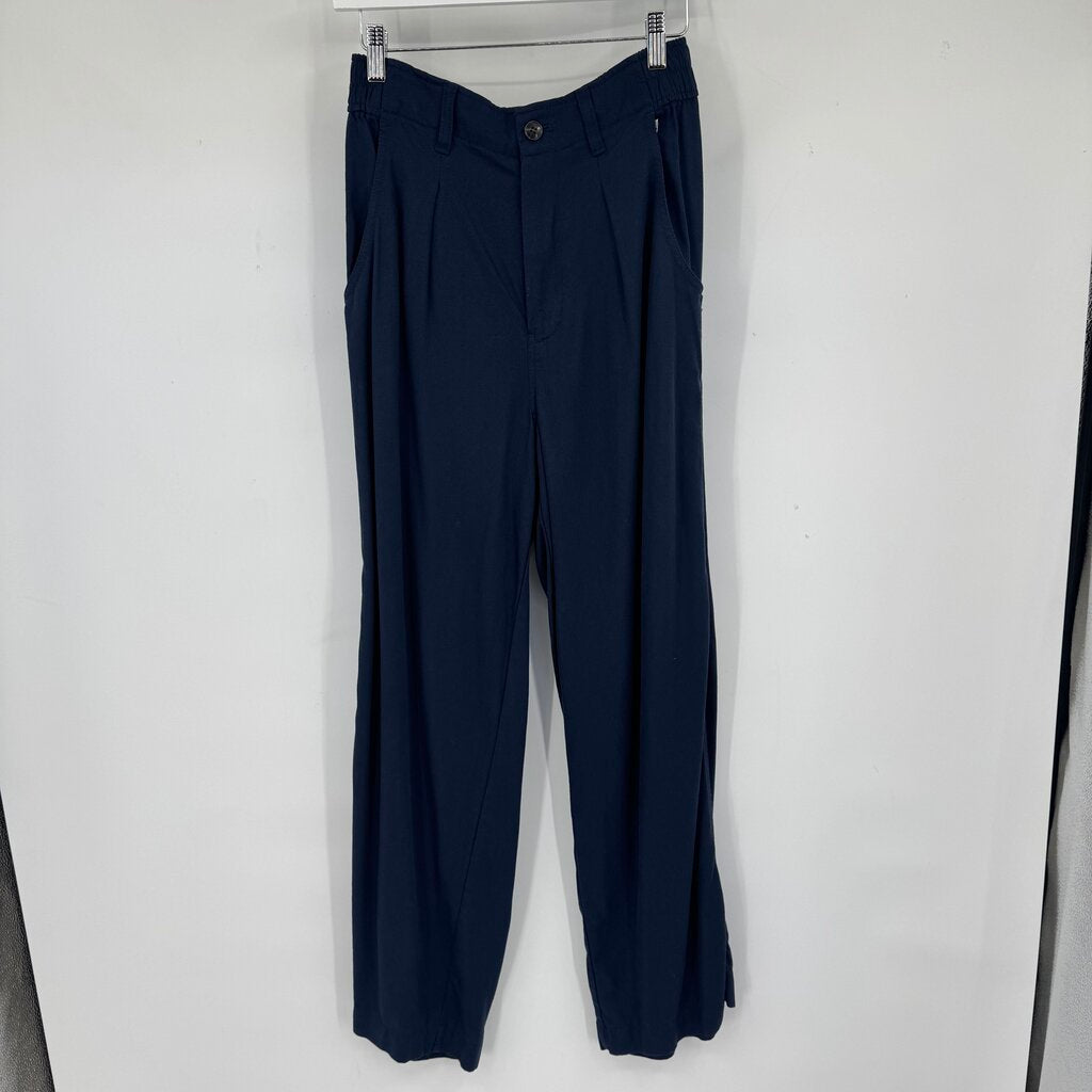 women Madewell Pleated Wide Leg Trousers Navy Blue Pants 6