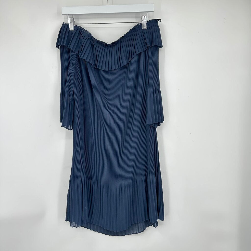 women Ted Baker Franeis Off-Shoulder Pleated Navy Blue Dress S