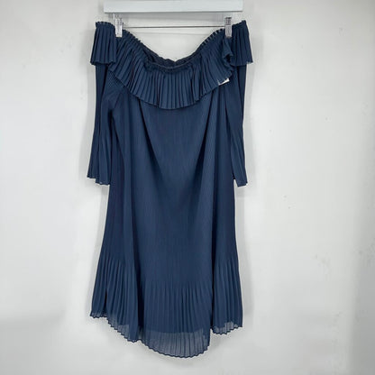 women Ted Baker Franeis Off-Shoulder Pleated Navy Blue Dress S
