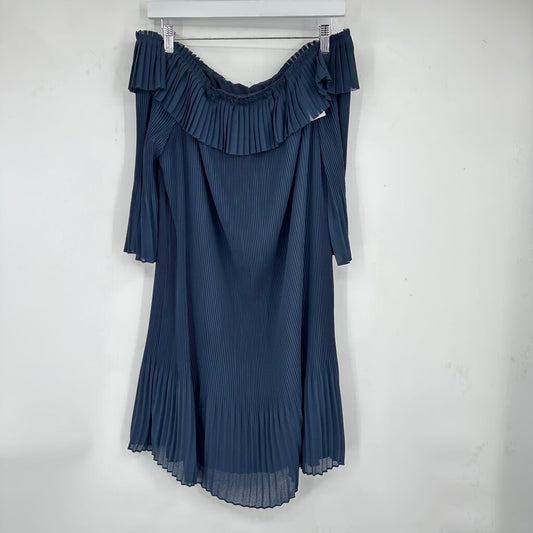 women Ted Baker Franeis Off-Shoulder Pleated Navy Blue Dress S