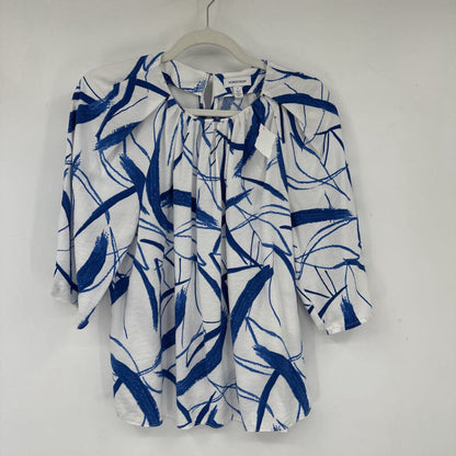 women Nordstrom Print Blouse White & Blue Woven Top S