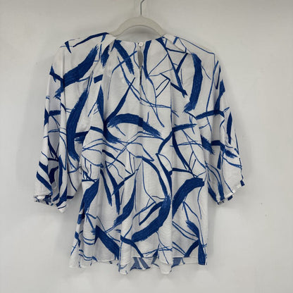 women Nordstrom Print Blouse White & Blue Woven Top S