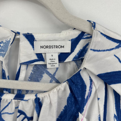 women Nordstrom Print Blouse White & Blue Woven Top S