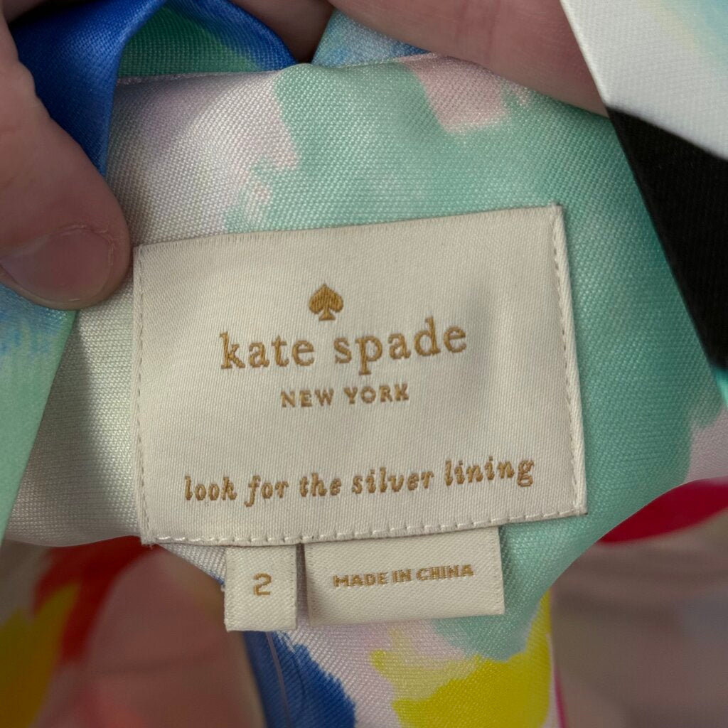 women Kate Spade NWT Watercolor Fit & Flare White Multi Dress 2