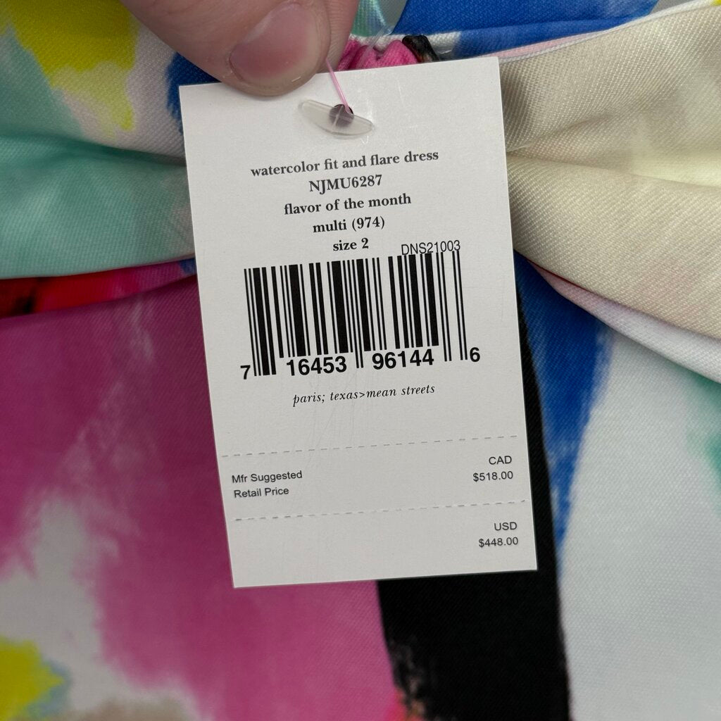 women Kate Spade NWT Watercolor Fit & Flare White Multi Dress 2