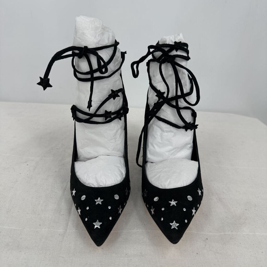 women Isa Tapia NIB Walska Suede Star-Studded Pumps Black Shoes 38/7.5