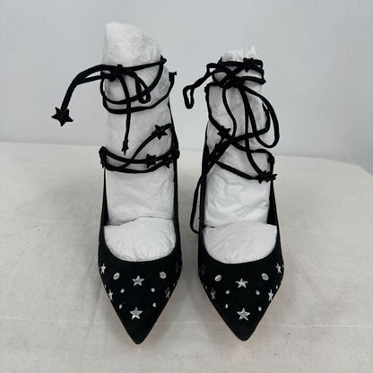 women Isa Tapia NIB Walska Suede Star-Studded Pumps Black Shoes 38/7.5