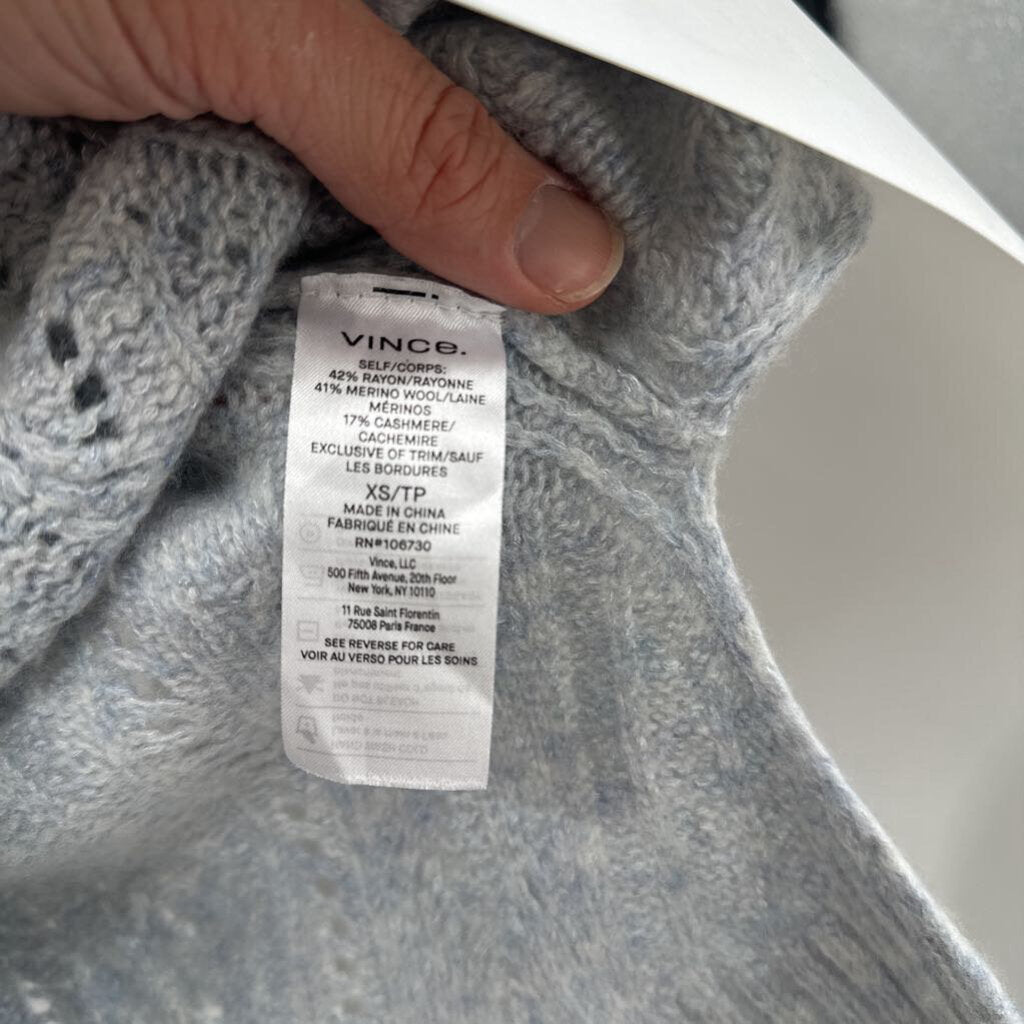women Vince Cable Knit Wool Blend Ice Blue Sweater XS