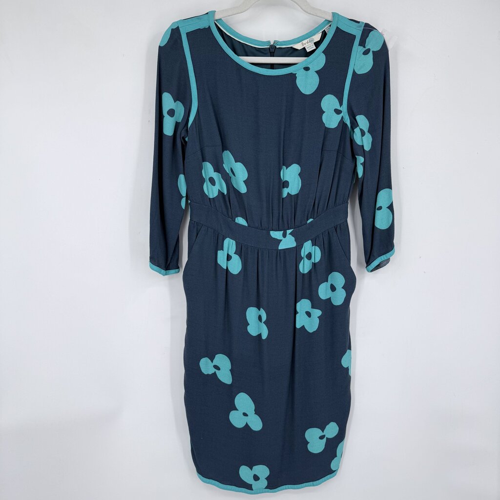 women Boden Tipped Clover Fit and Flare Teal Turquoise Dress 4