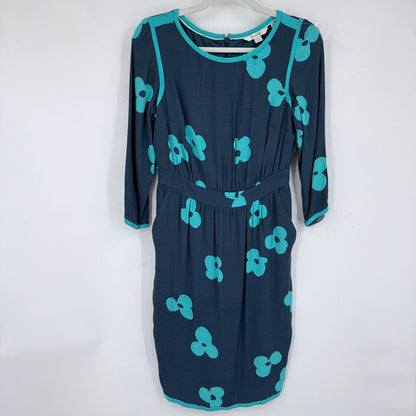 women Boden Tipped Clover Fit and Flare Teal Turquoise Dress 4