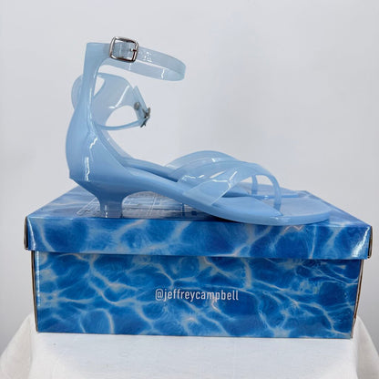women Jeffrey Campbell NIB Gummy Thong Kitten Heel Sandals Blue Shoes 39/8