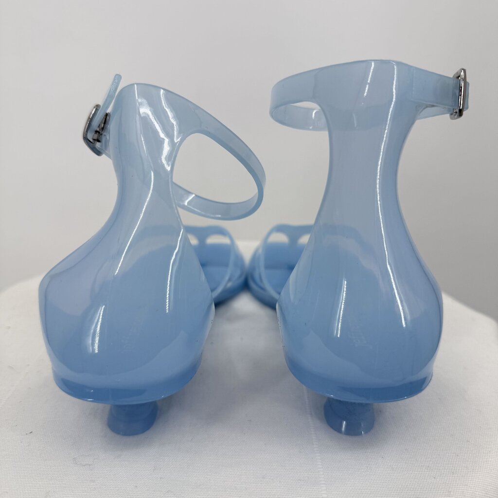 women Jeffrey Campbell NIB Gummy Thong Kitten Heel Sandals Blue Shoes 39/8