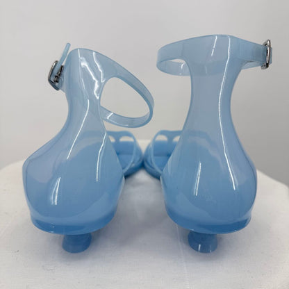 women Jeffrey Campbell NIB Gummy Thong Kitten Heel Sandals Blue Shoes 39/8