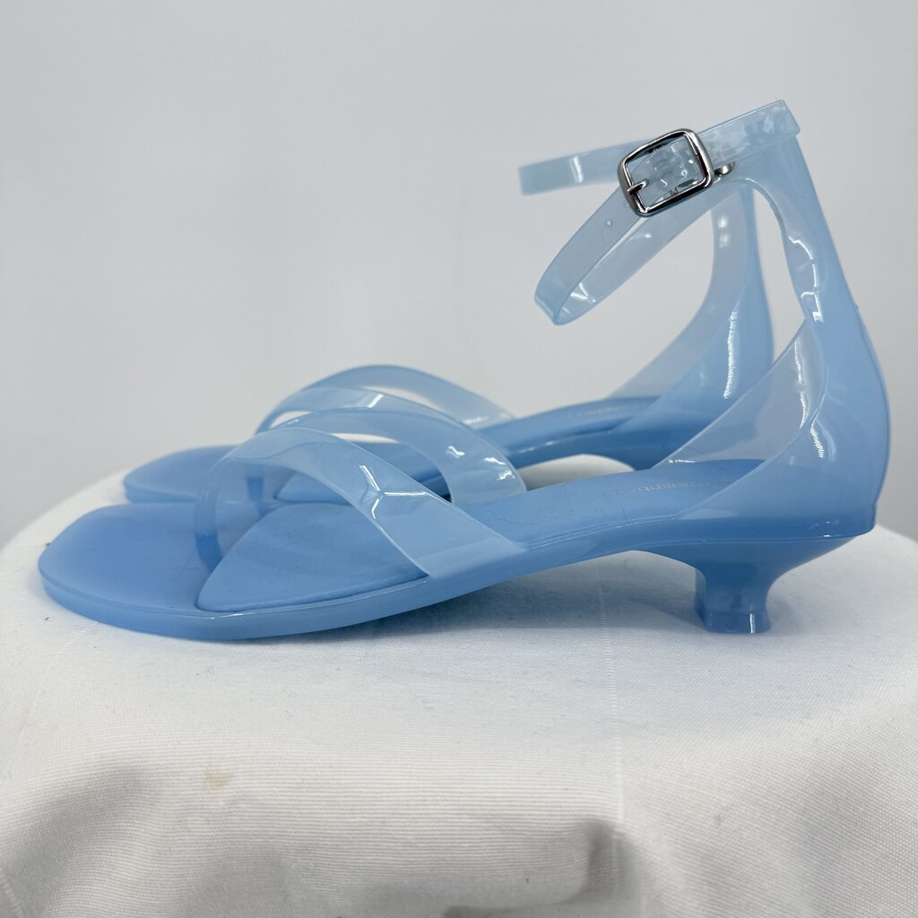 women Jeffrey Campbell NIB Gummy Thong Kitten Heel Sandals Blue Shoes 39/8